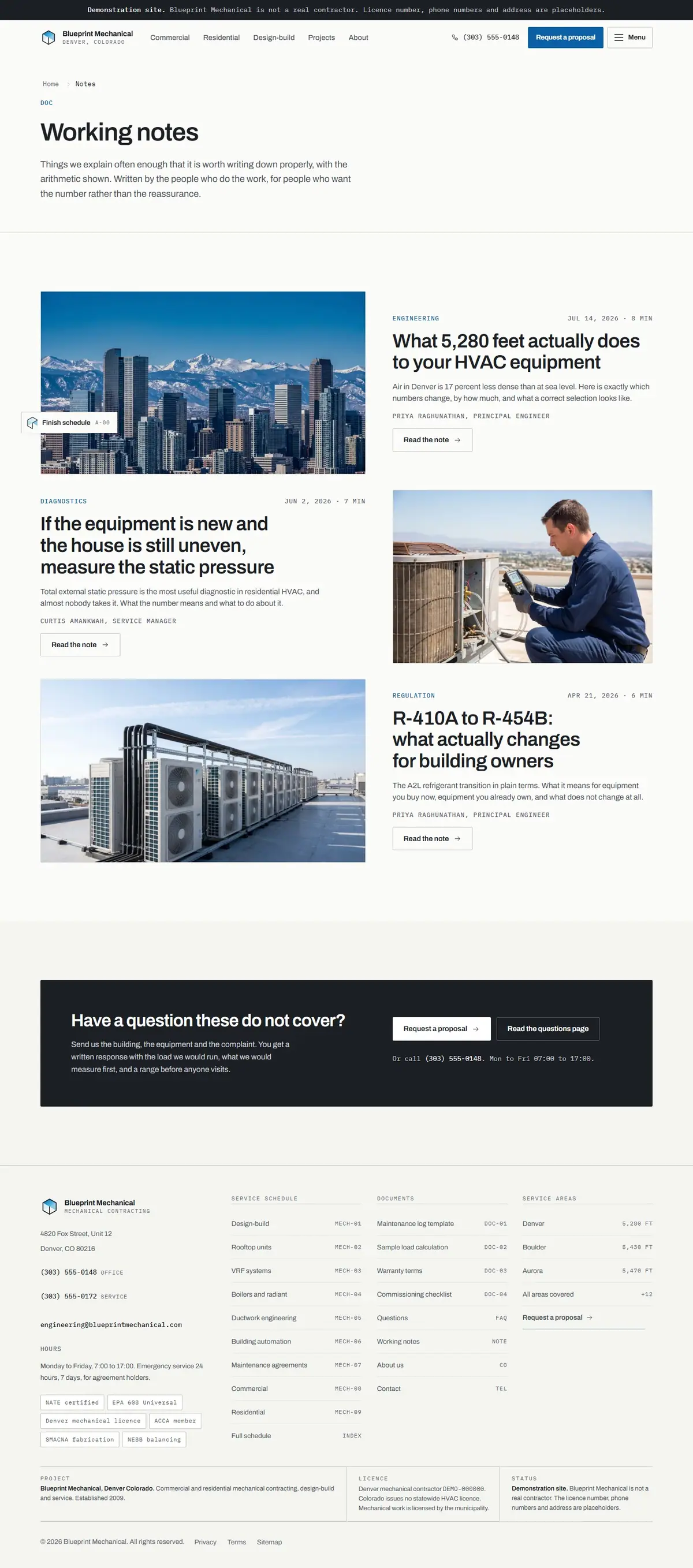 The blog page of the Blueprint Mechanical hvac website design