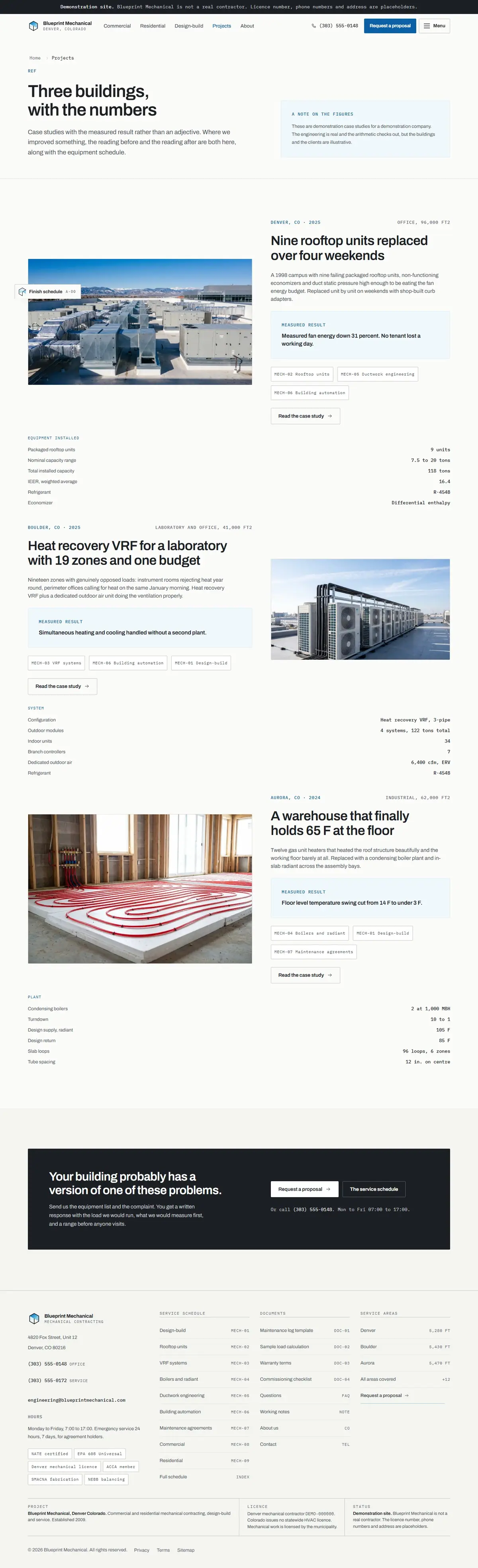 The projects page of the Blueprint Mechanical hvac website design