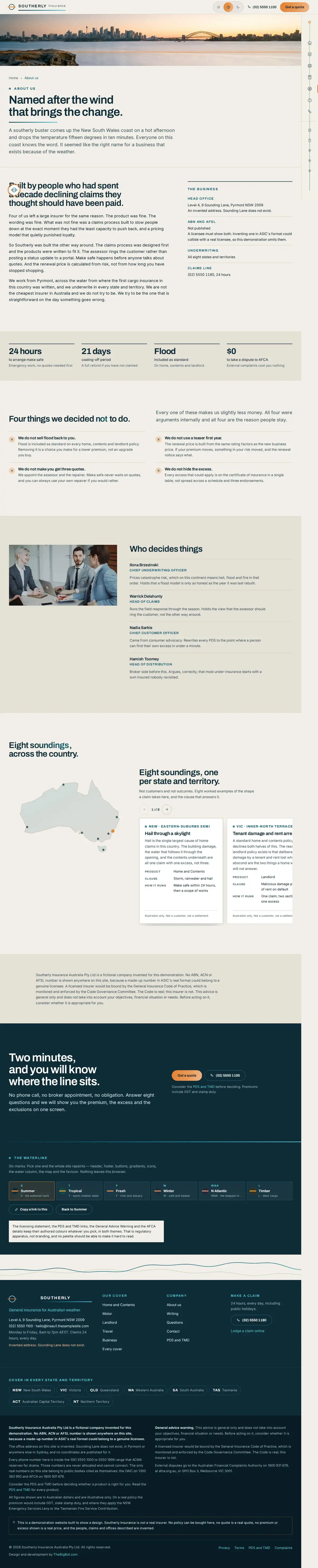 The about page of the Southerly general insurance website design