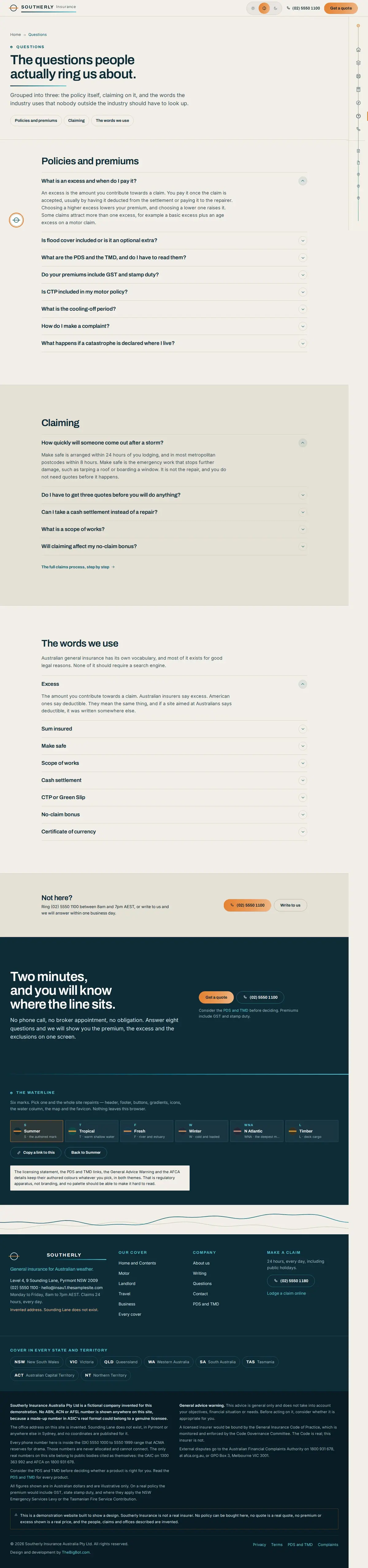 The faq page of the Southerly general insurance website design