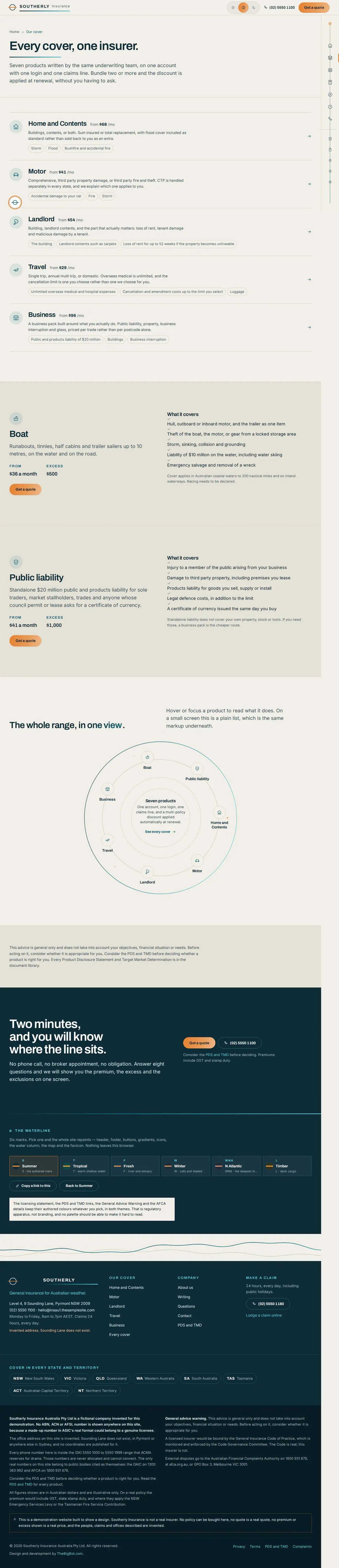 The services page of the Southerly general insurance website design
