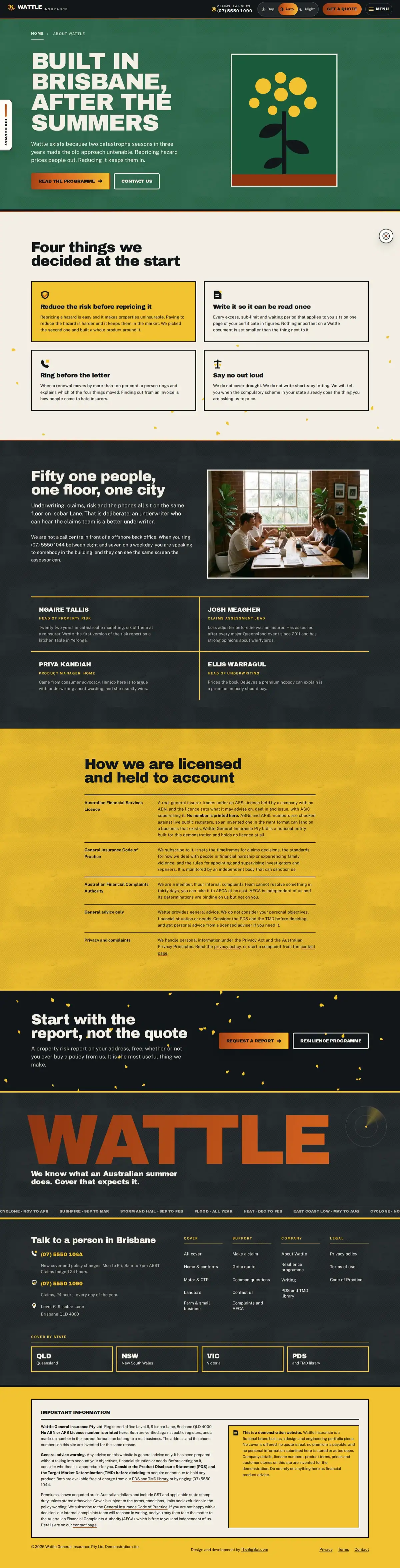 The about page of the Wattle general insurance website design