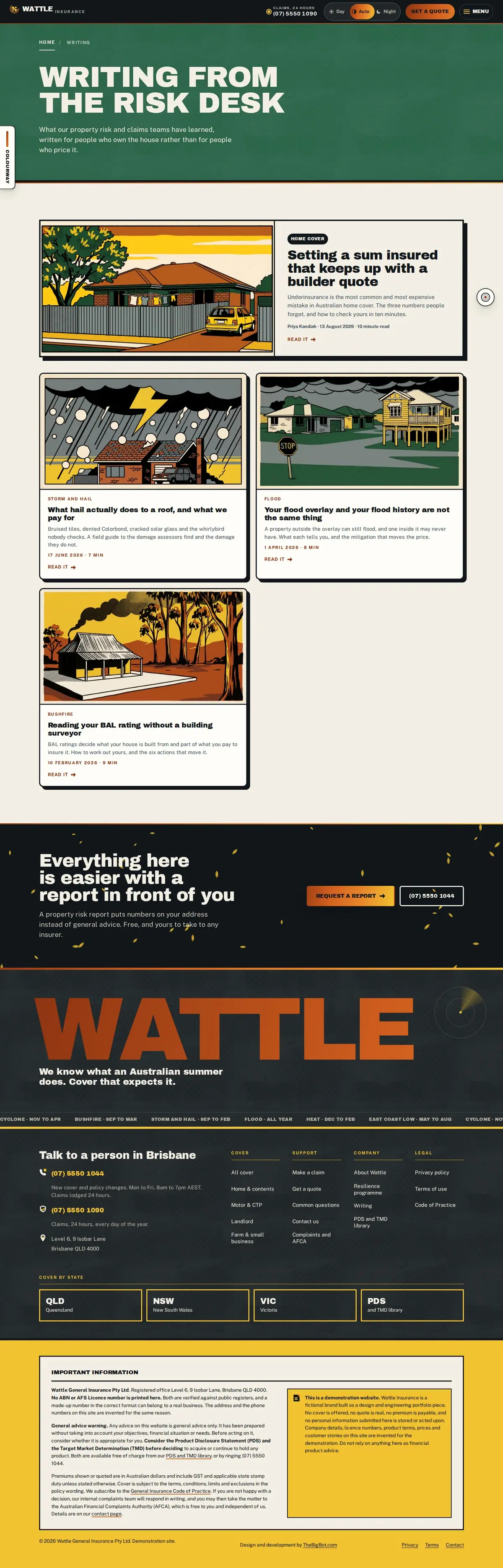 The blog page of the Wattle general insurance website design