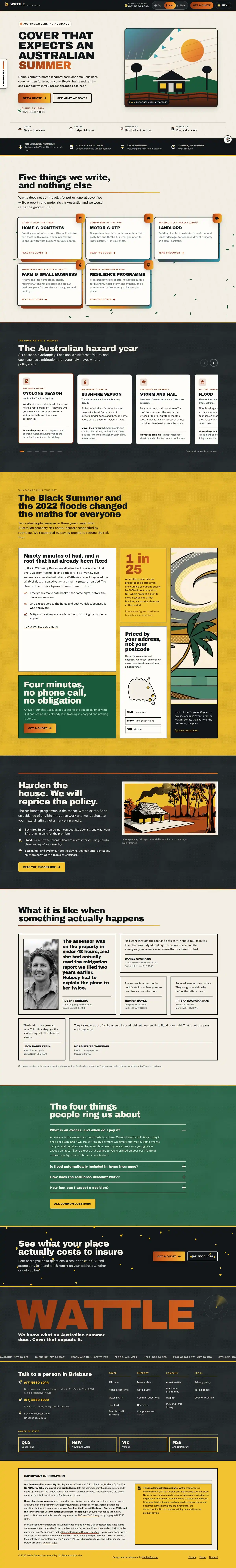 The home page of the Wattle general insurance website design