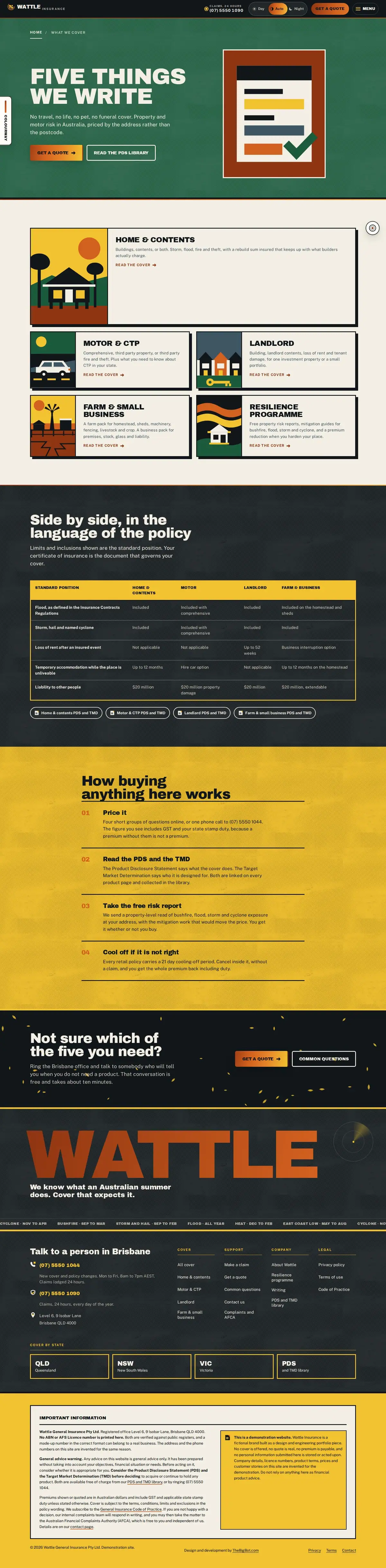 The services page of the Wattle general insurance website design