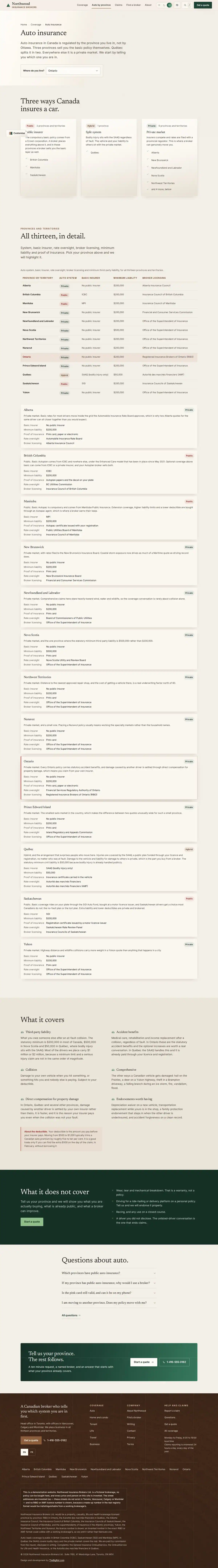 The auto page of the Northwood general insurance website design