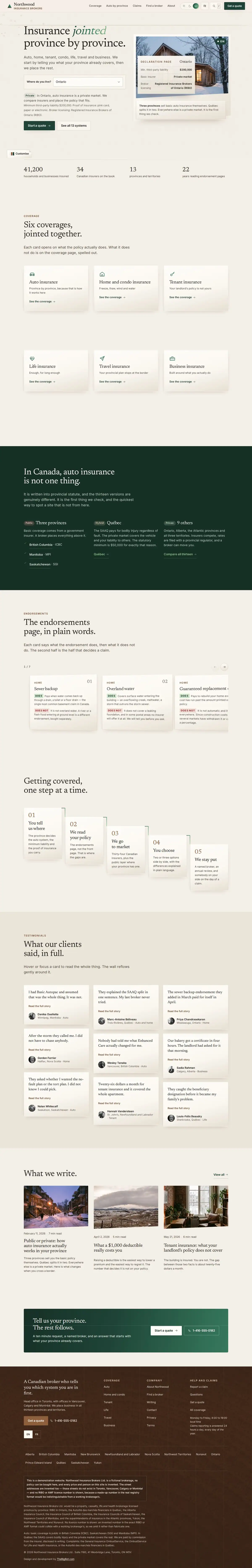 The home page of the Northwood general insurance website design