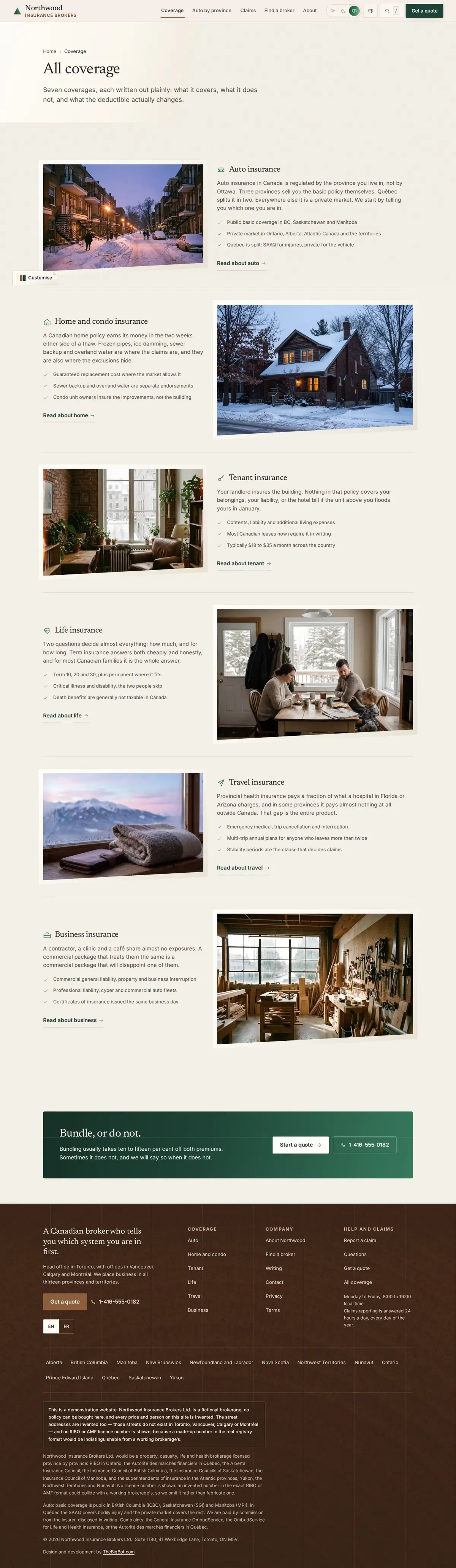 The services page of the Northwood general insurance website design