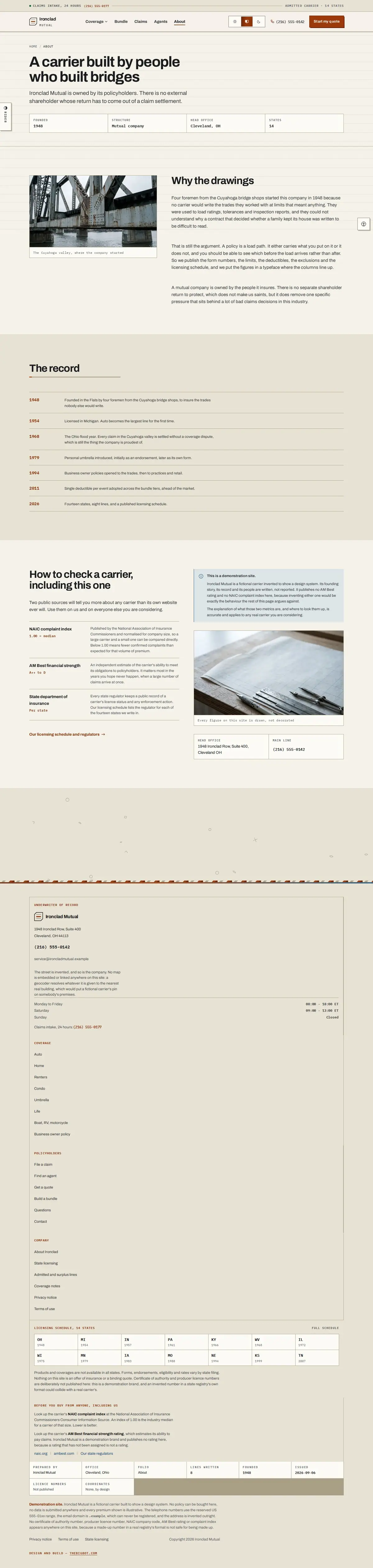 The about page of the Ironclad Mutual general insurance website design