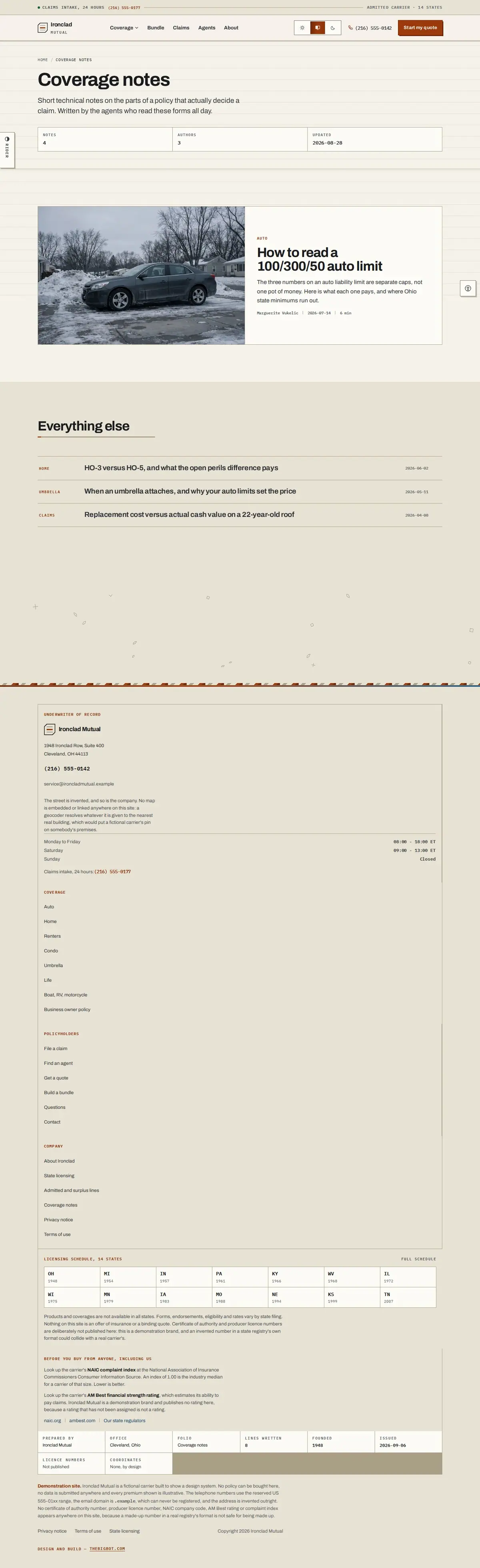 The blog page of the Ironclad Mutual general insurance website design
