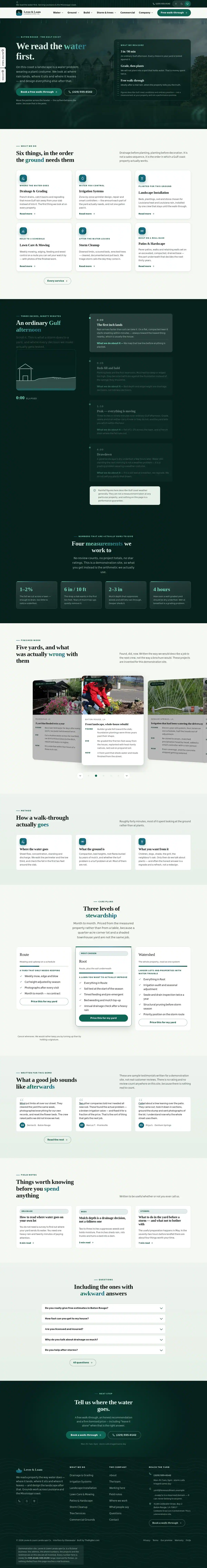 The home page of the Levee & Loam Landscape Co. landscaping website design