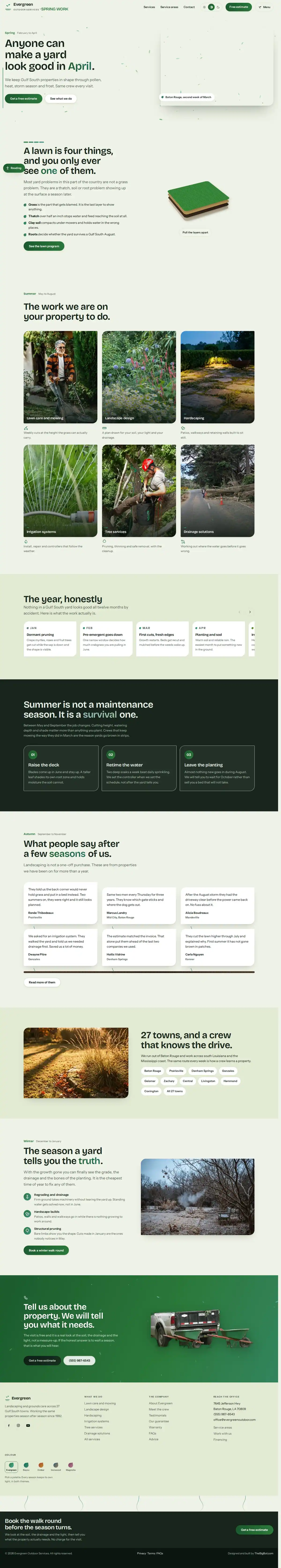 The home page of the Evergreen Outdoor Services landscaping website design