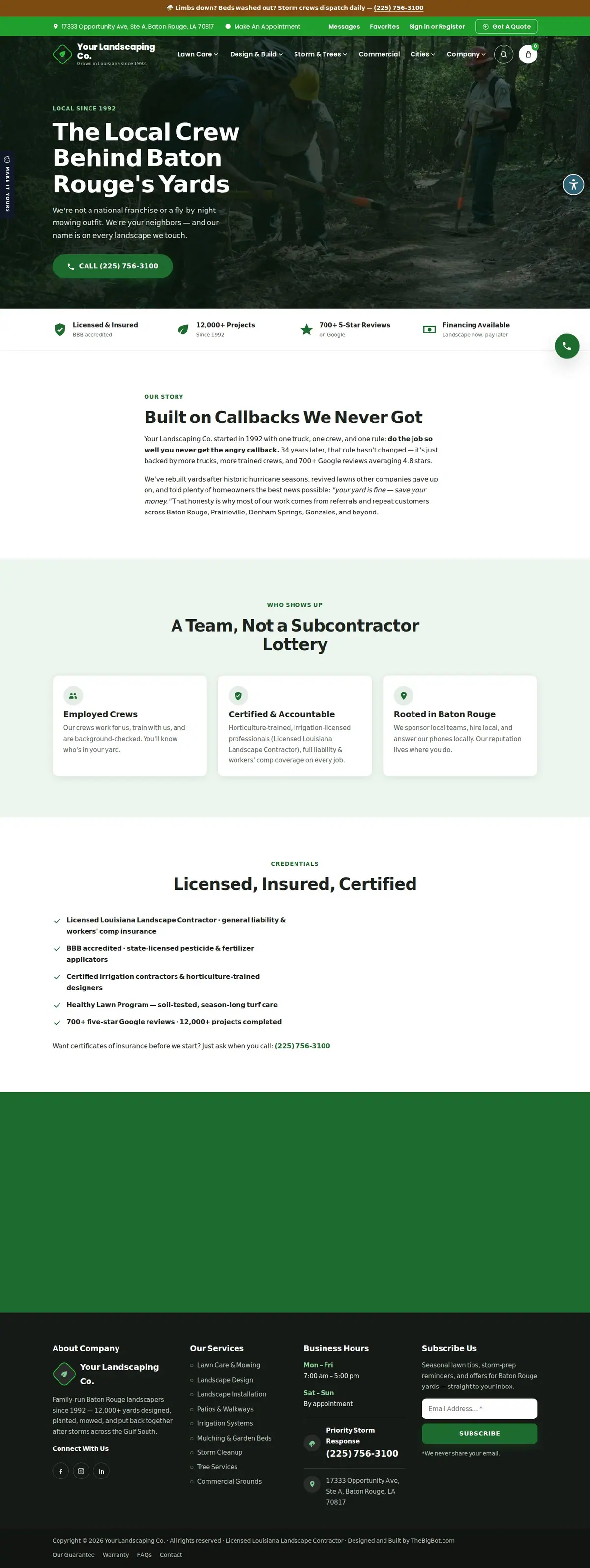 The about us page of the Your Landscaping Co. — August 2026 landscaping website design
