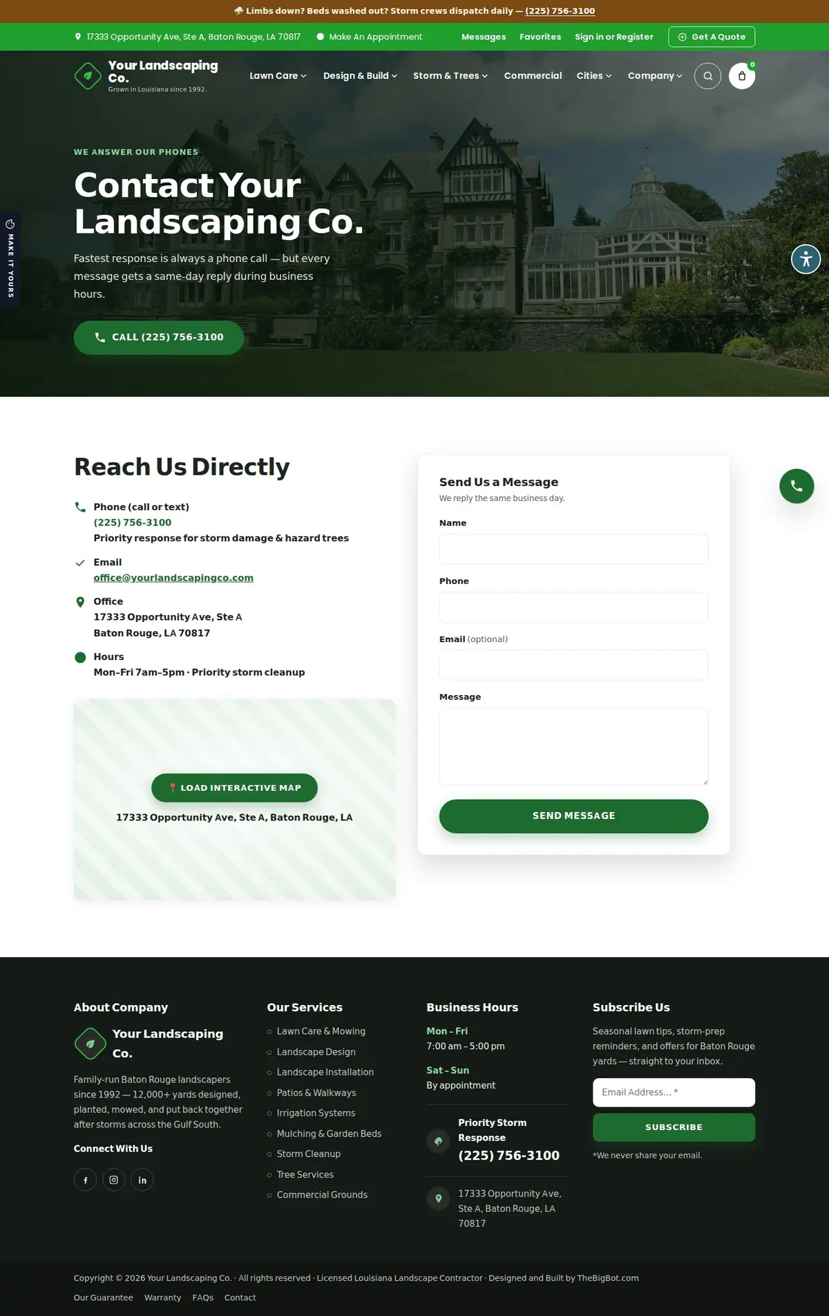 The contact page of the Your Landscaping Co. — August 2026 landscaping website design