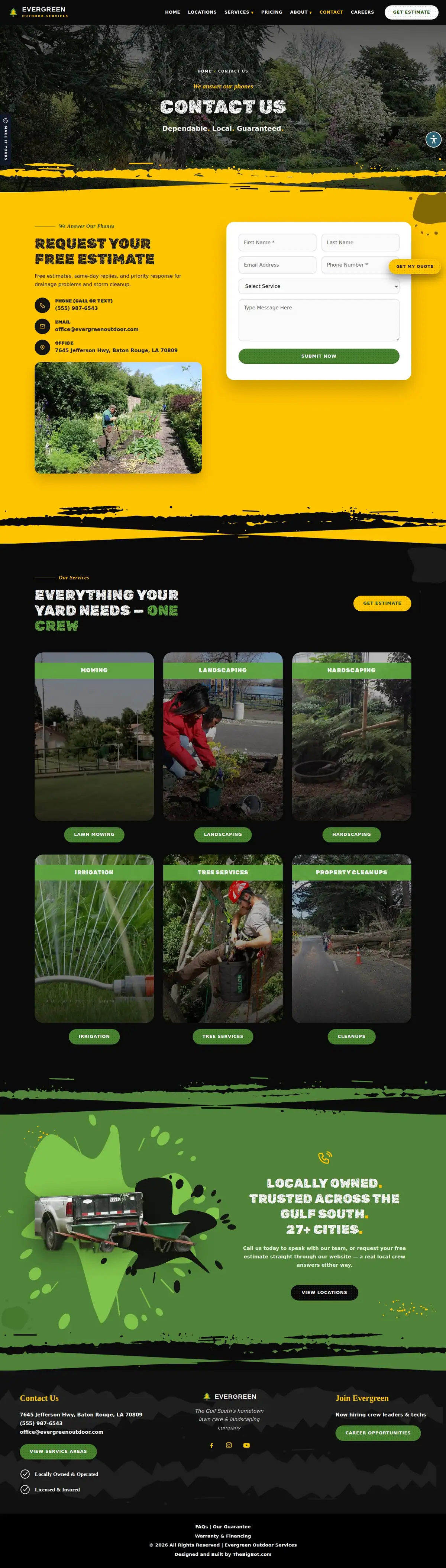 The contact page of the Evergreen Landscaping — August 2026 landscaping website design