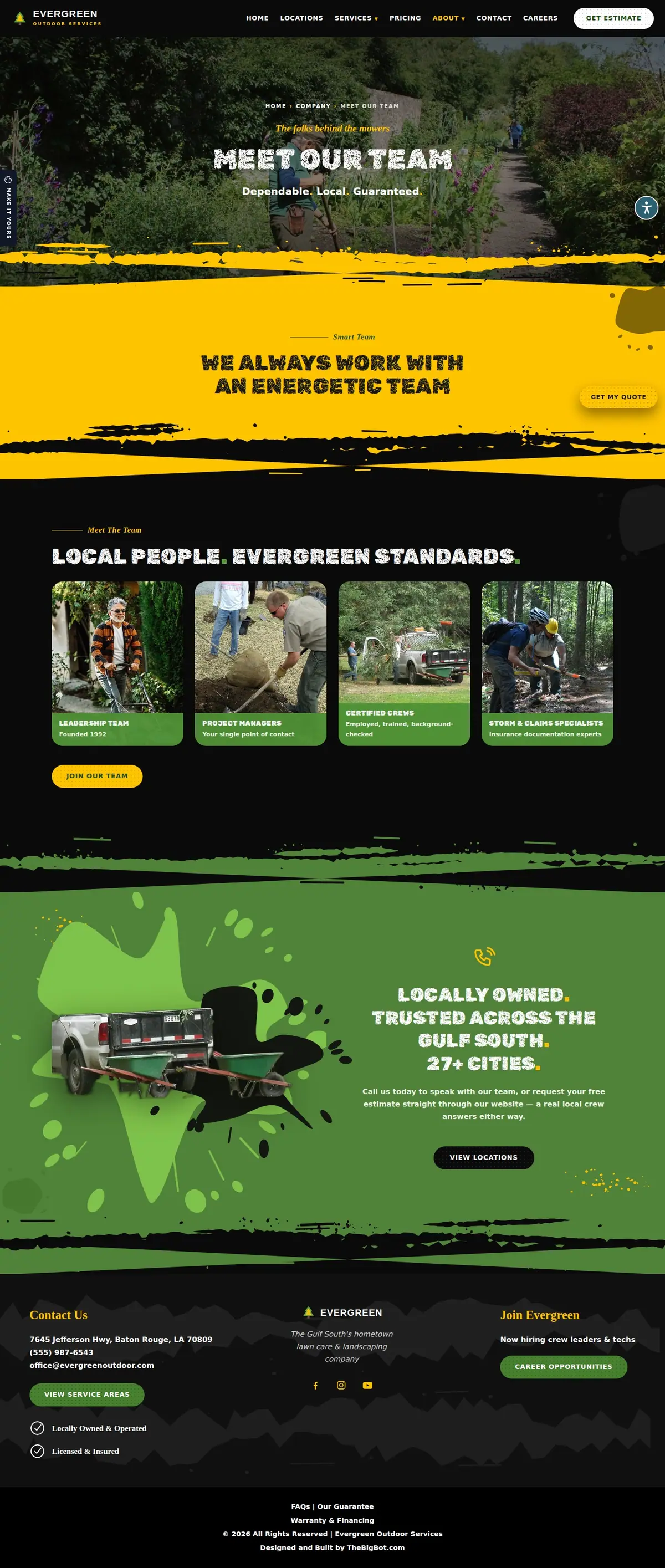 The meet our team page of the Evergreen Landscaping — August 2026 landscaping website design