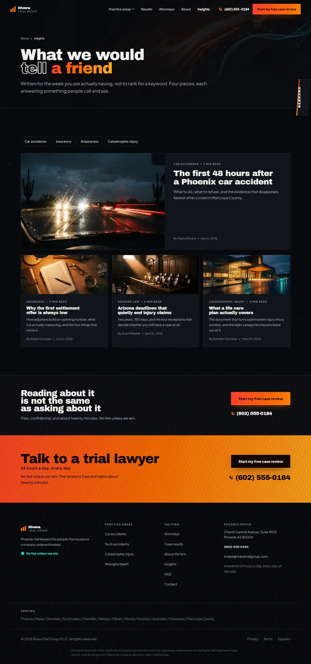 The blog page of the Rivera Trial Group legal website design
