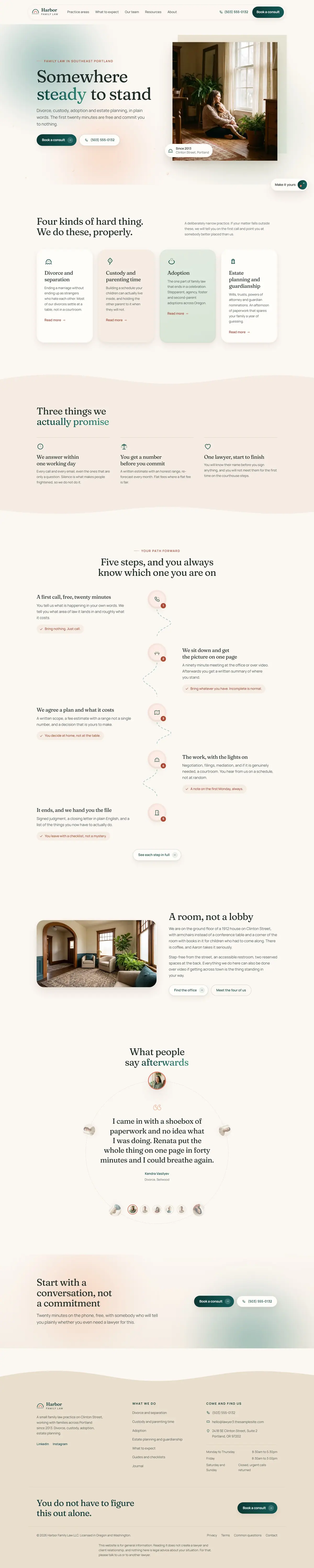The home page of the Harbor Family Law legal website design