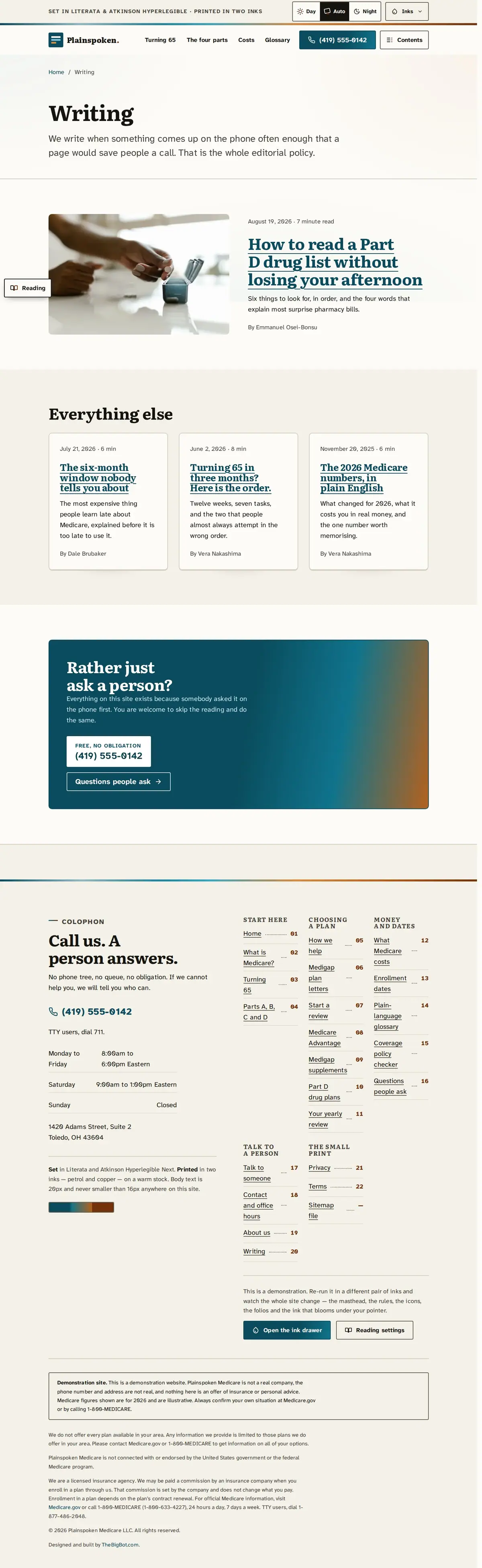 The blog page of the Plainspoken Medicare medicare website design