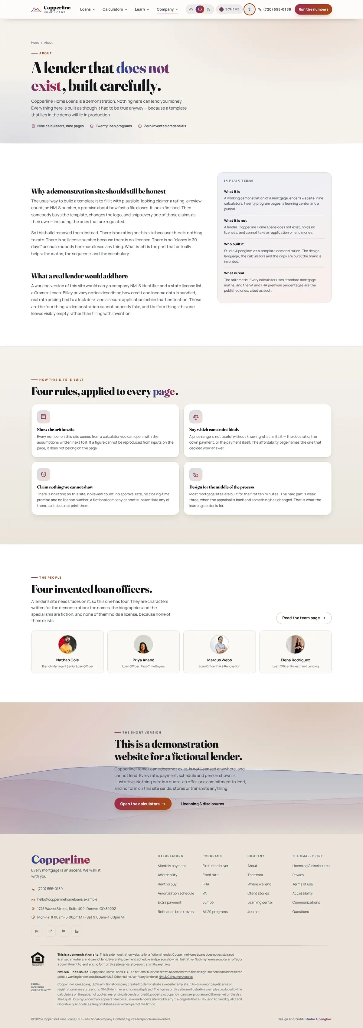 The about us page of the Copperline Home Loans mortgage website design