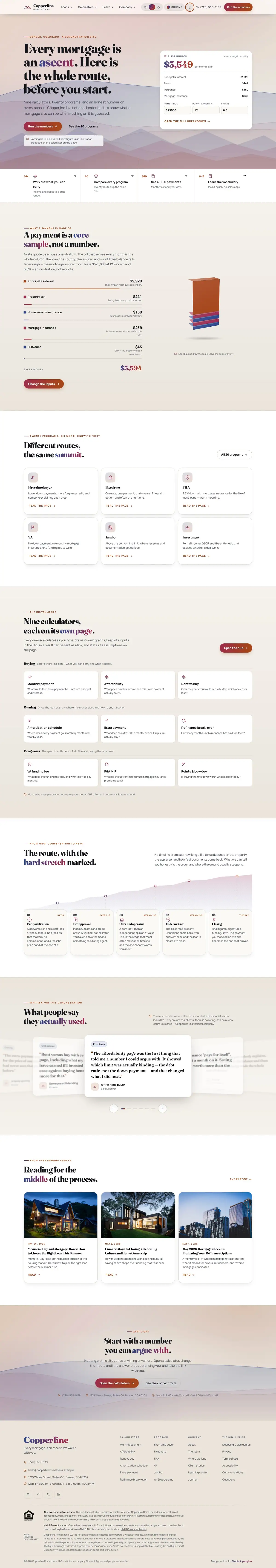 The home page of the Copperline Home Loans mortgage website design