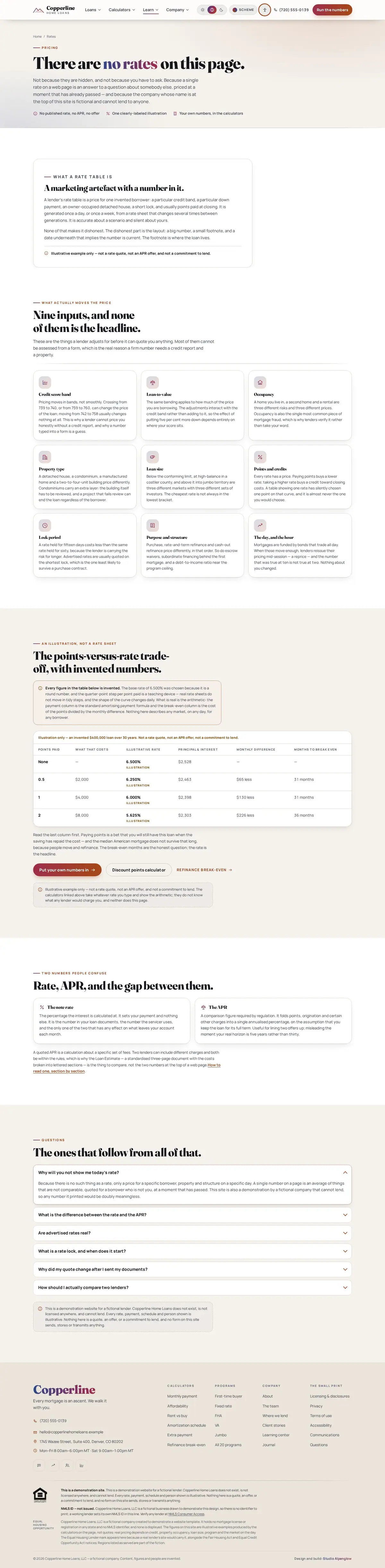 The mortgage rates page of the Copperline Home Loans mortgage website design