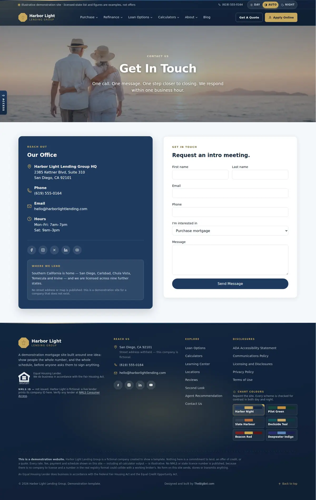 The contact us page of the Harbor Light Lending Group — August 2026 mortgage website design