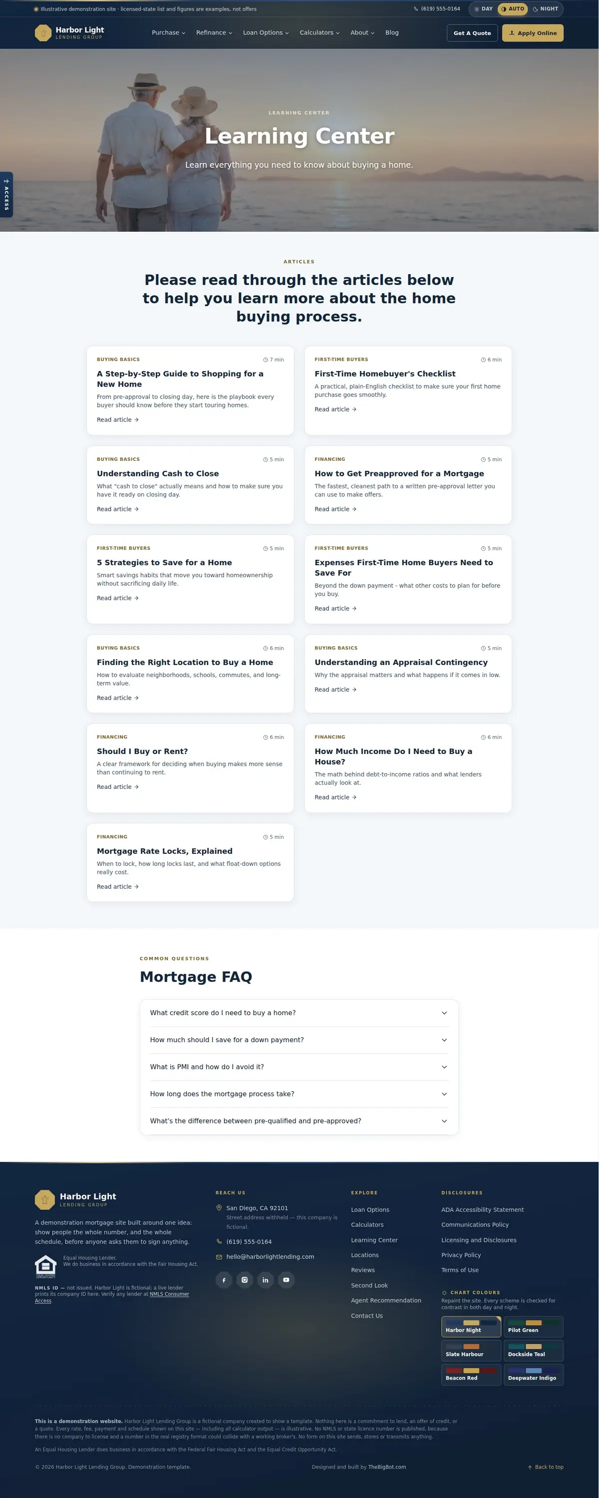 The learning center page of the Harbor Light Lending Group — August 2026 mortgage website design