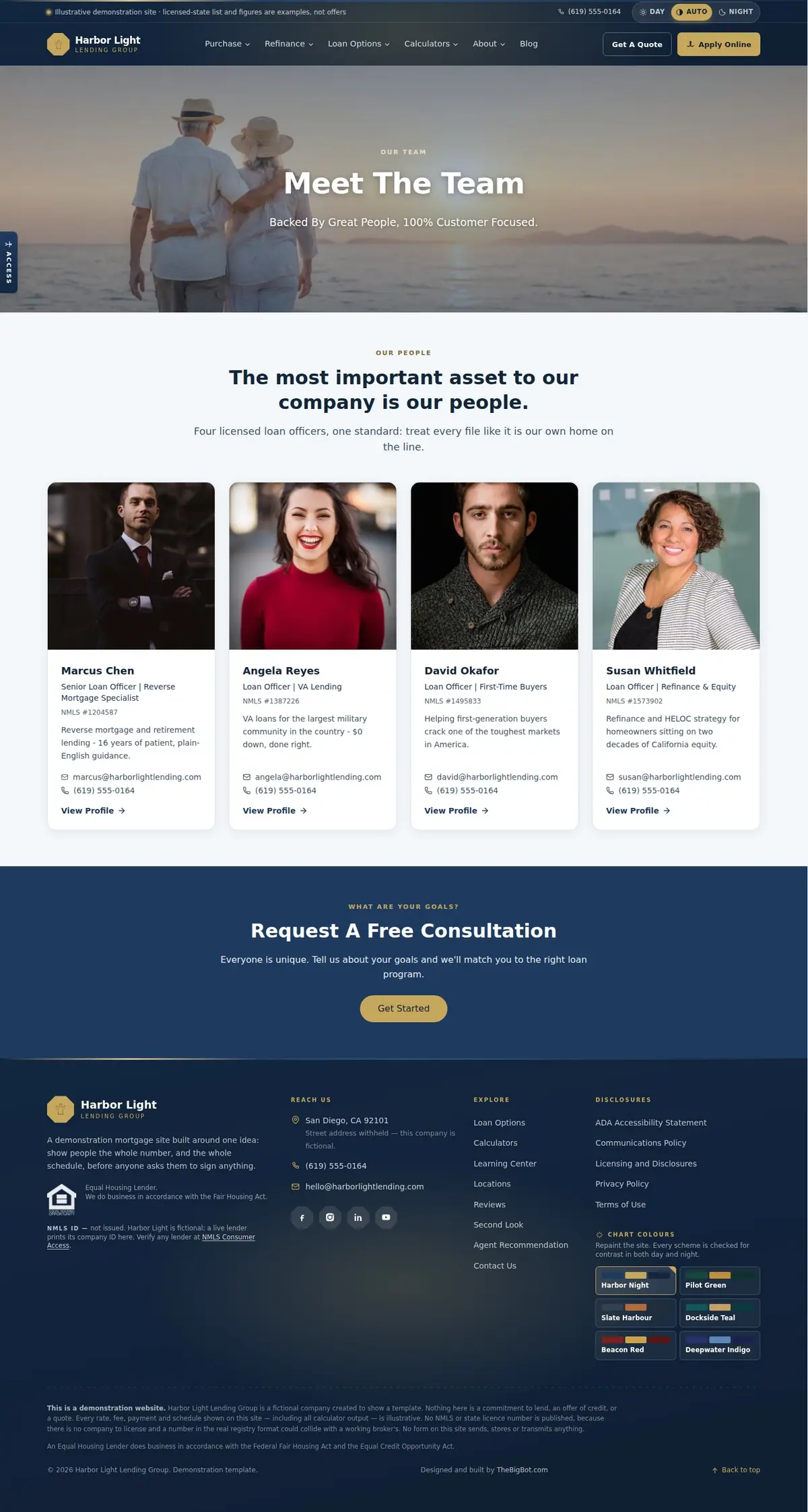 The meet our team page of the Harbor Light Lending Group — August 2026 mortgage website design