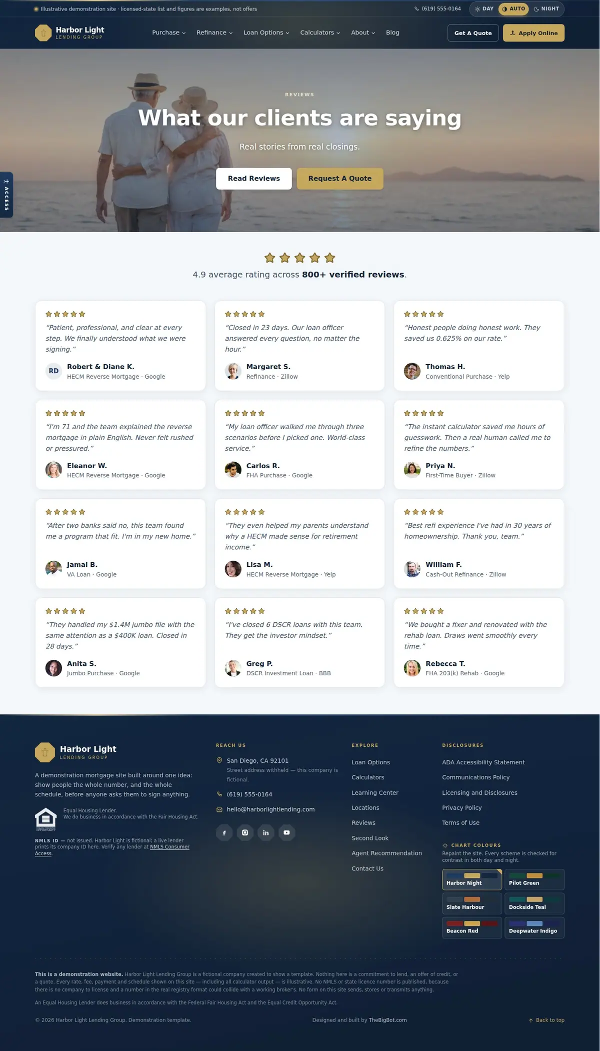 The reviews page of the Harbor Light Lending Group — August 2026 mortgage website design