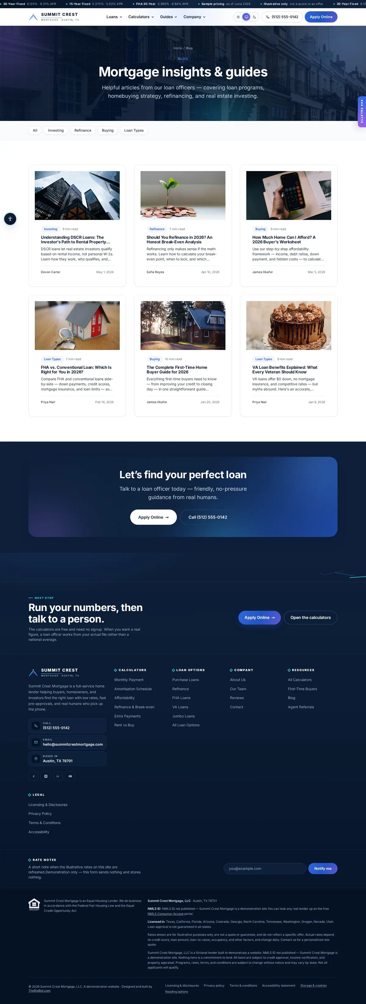 The blog page of the Summit Crest Mortgage — August 2026 mortgage website design