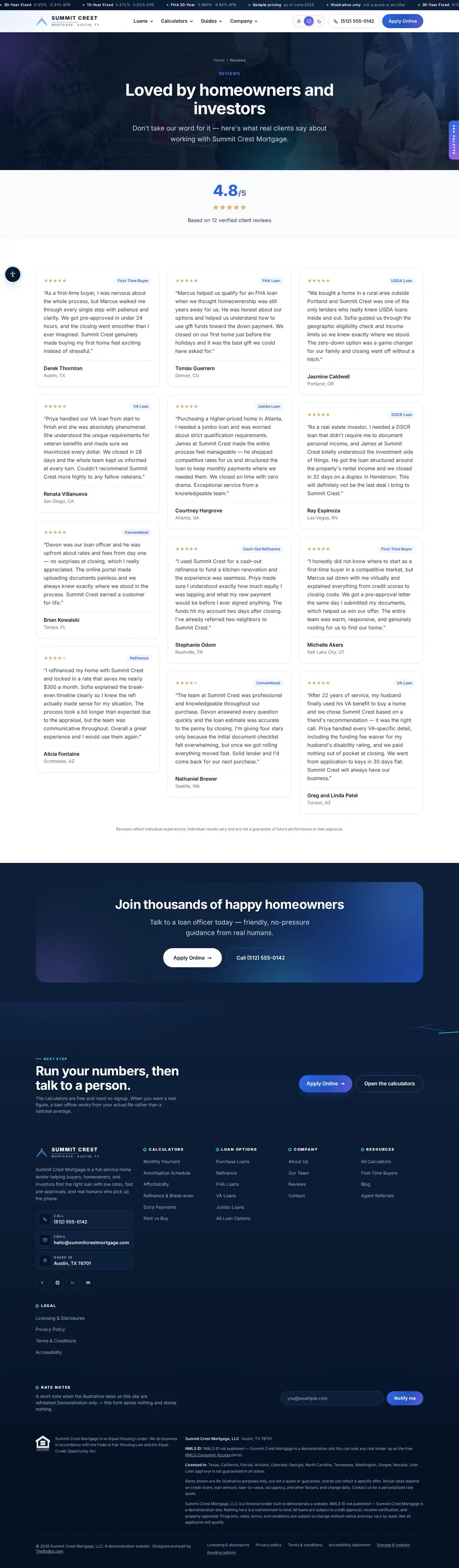 The reviews page of the Summit Crest Mortgage — August 2026 mortgage website design