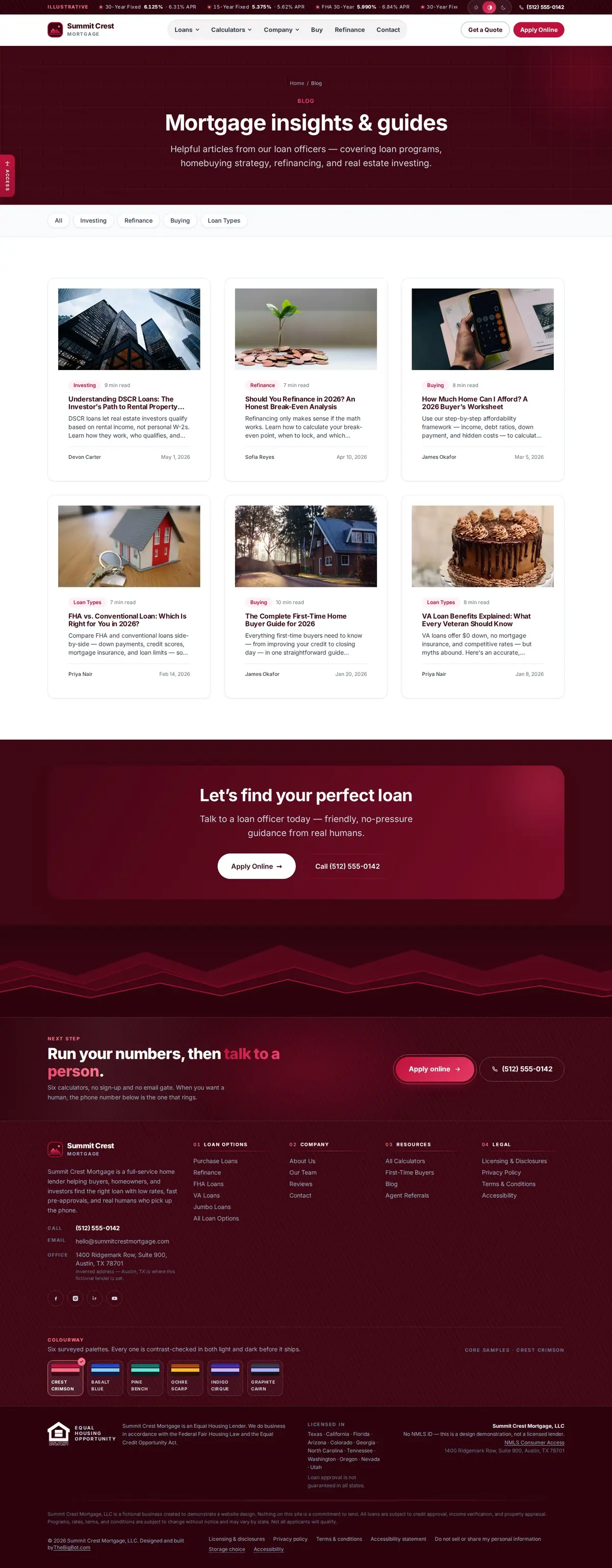 The blog page of the Summit Crest Mortgage, Rose — August 2026 mortgage website design