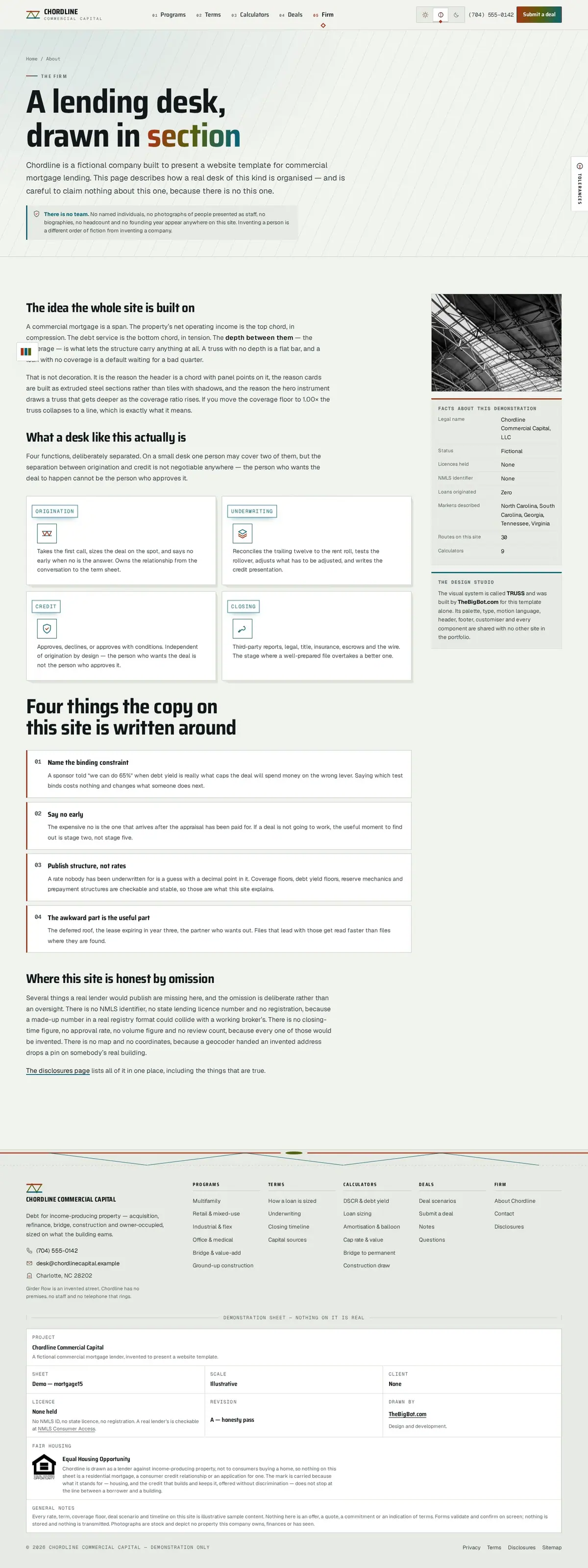 The about page of the Chordline Commercial Capital mortgage website design