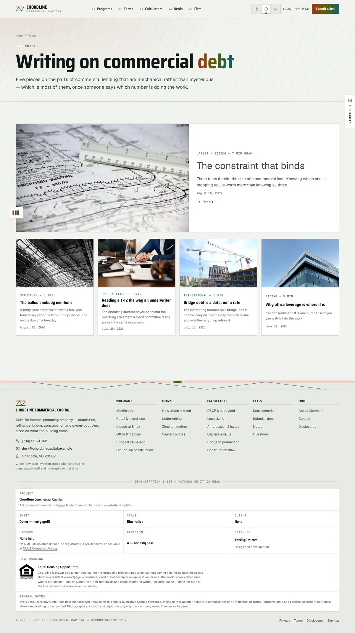 The blog page of the Chordline Commercial Capital mortgage website design