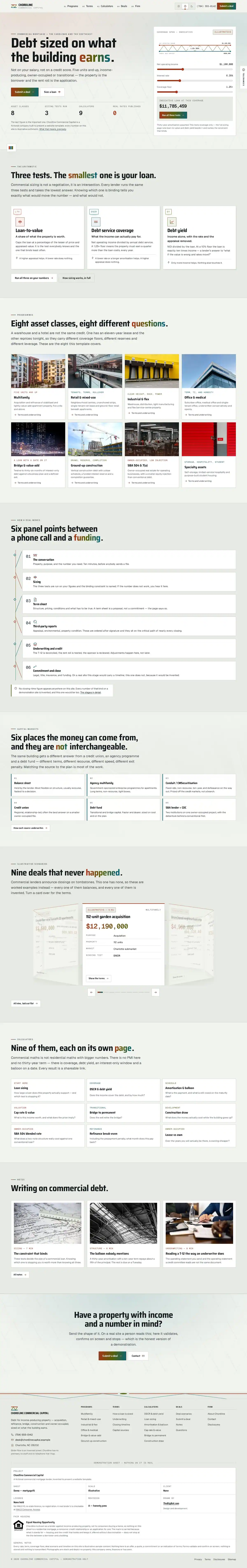 The home page of the Chordline Commercial Capital mortgage website design