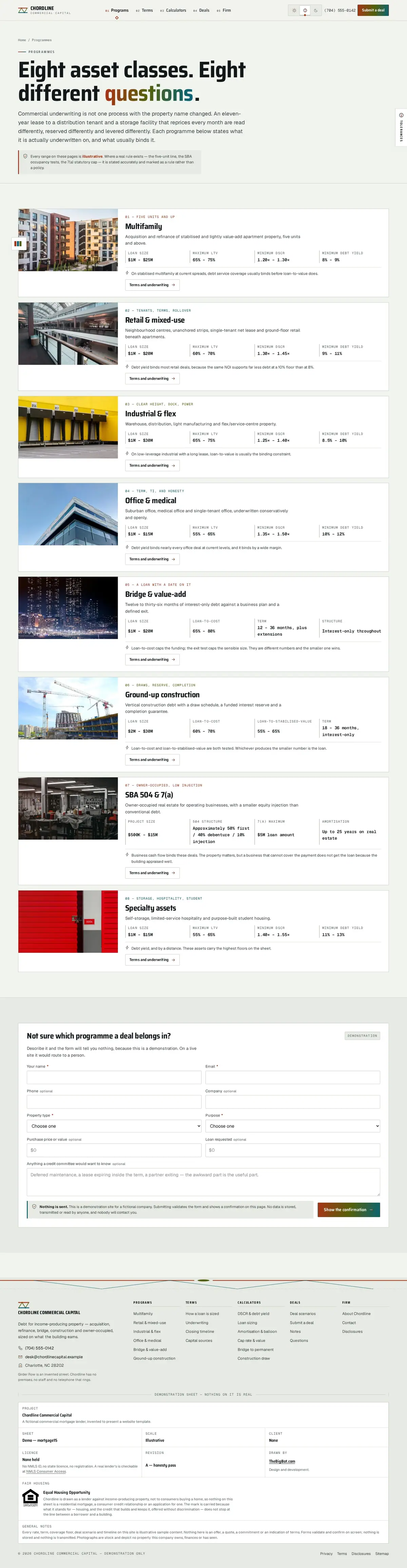The programs page of the Chordline Commercial Capital mortgage website design