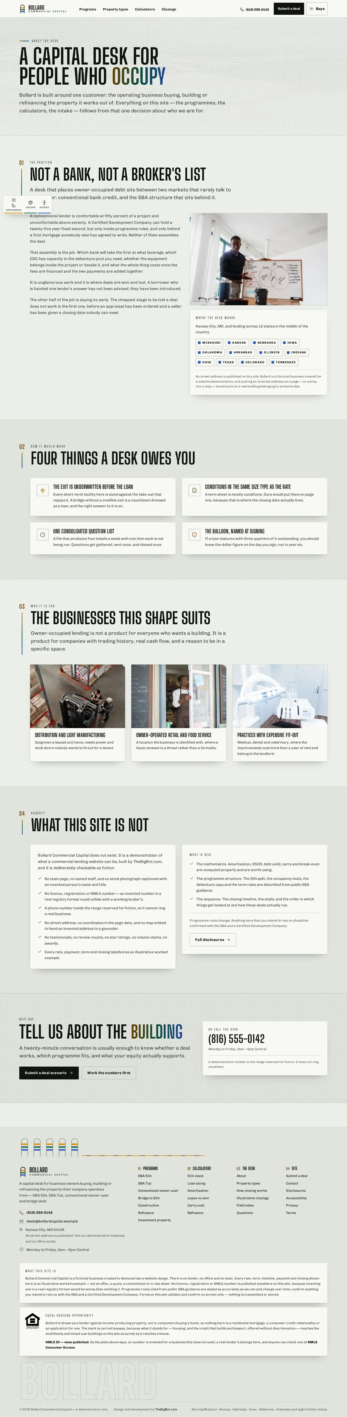 The about page of the Bollard Commercial Capital mortgage website design