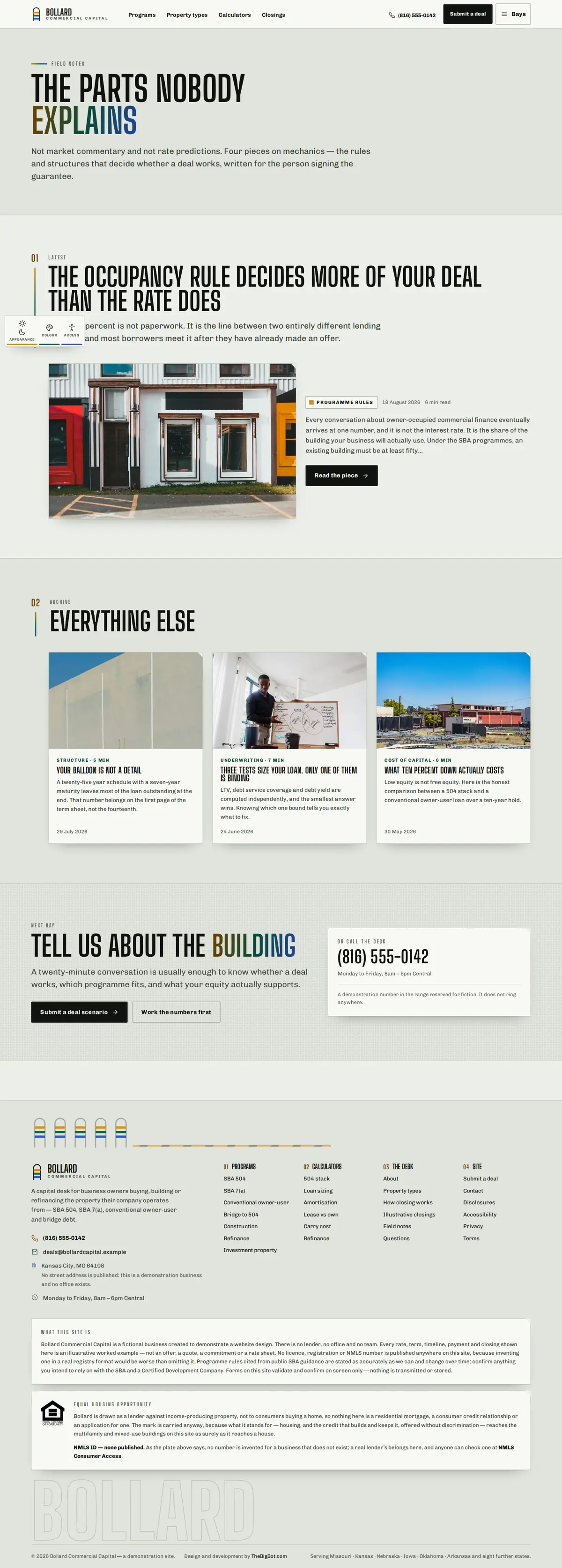 The insights page of the Bollard Commercial Capital mortgage website design