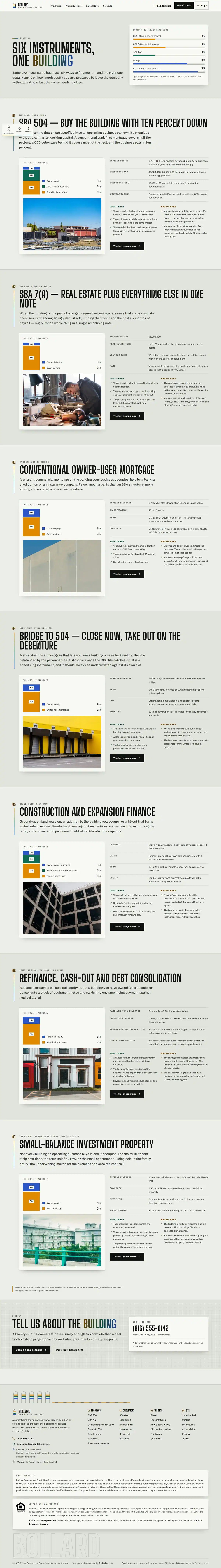 The programs page of the Bollard Commercial Capital mortgage website design