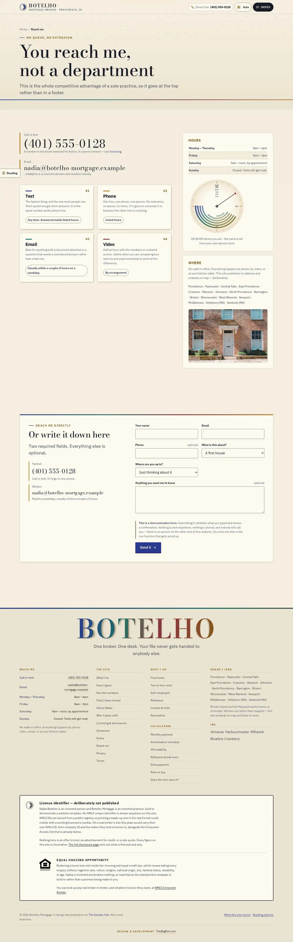The contact page of the Botelho Mortgage mortgage website design