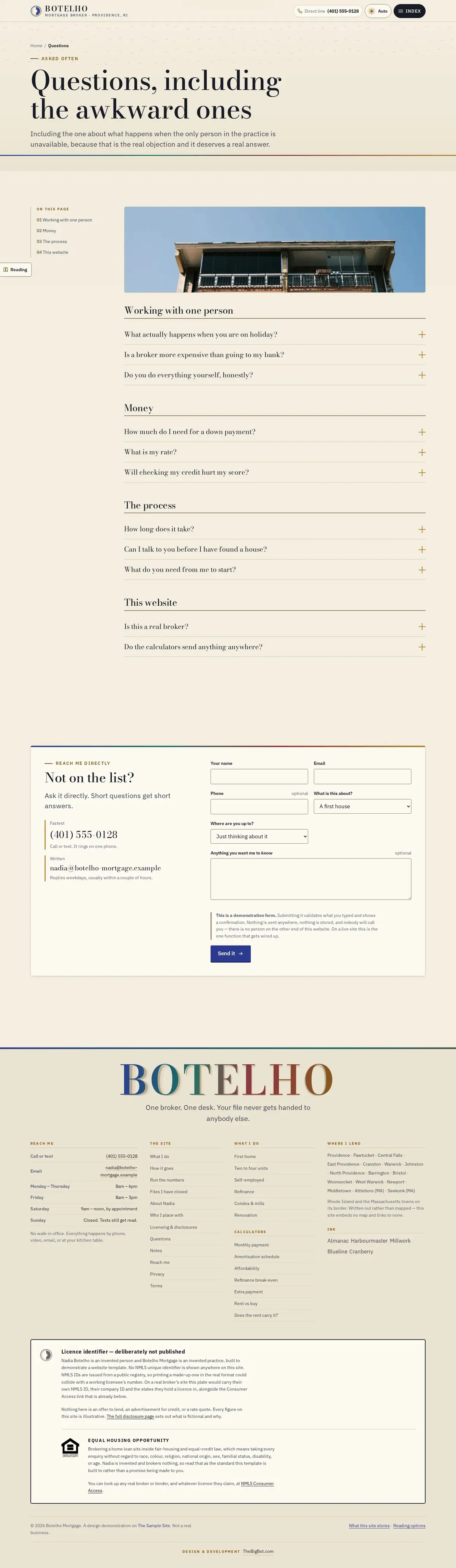The faq page of the Botelho Mortgage mortgage website design