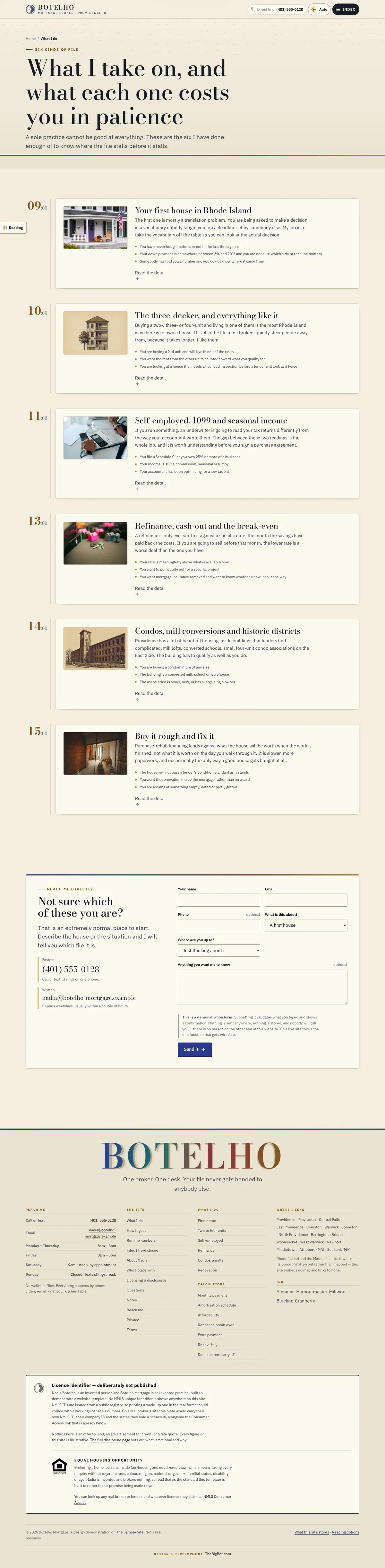 The services page of the Botelho Mortgage mortgage website design