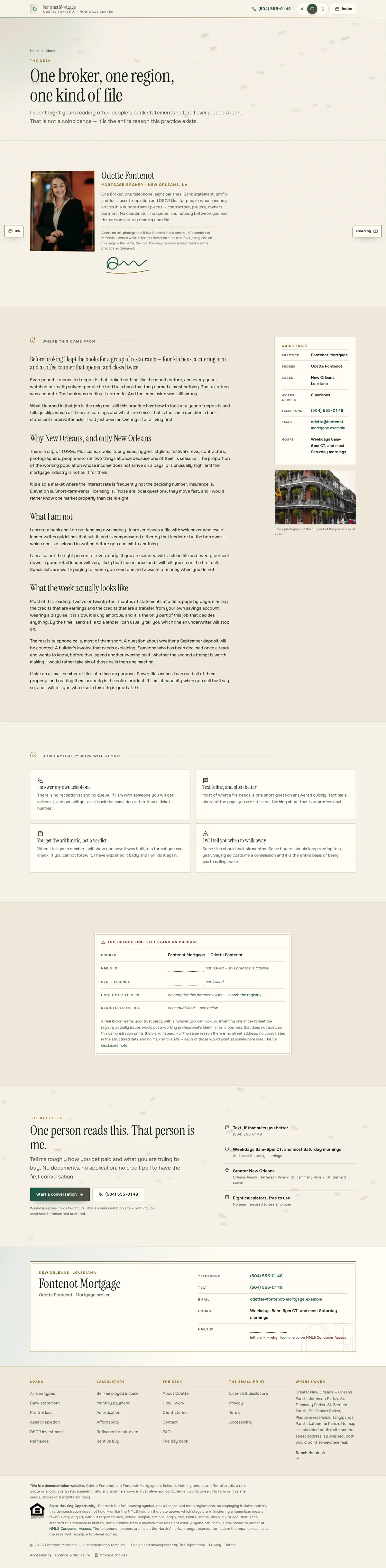 The about page of the Fontenot Mortgage mortgage website design
