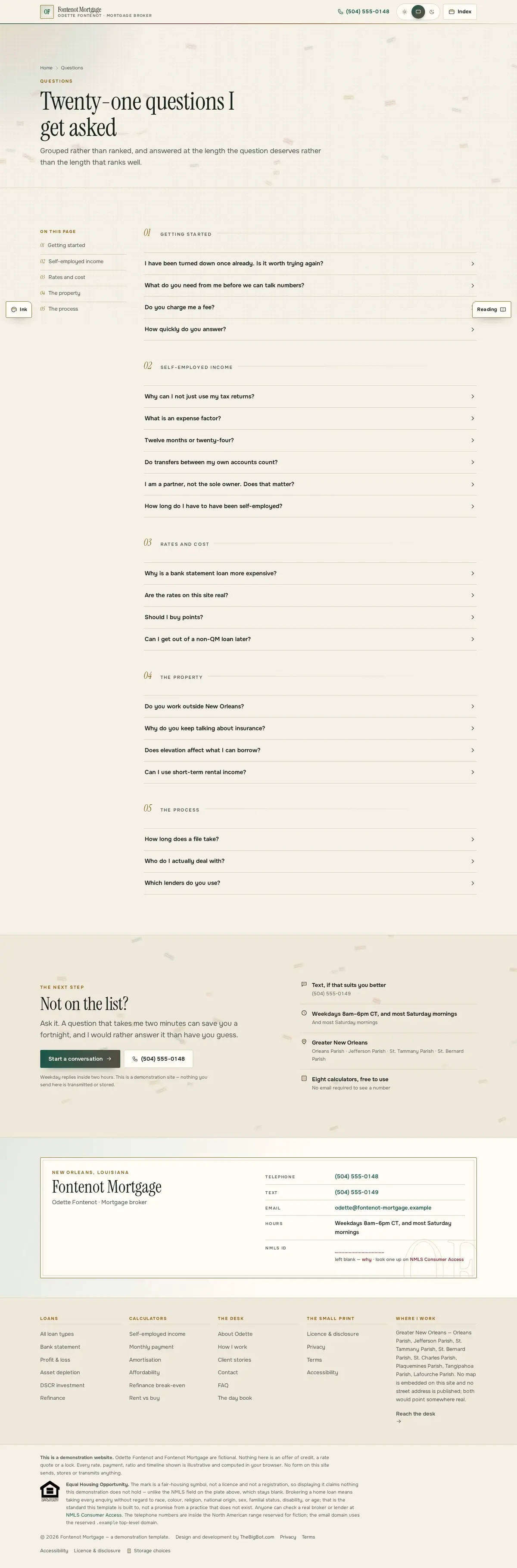 The faq page of the Fontenot Mortgage mortgage website design