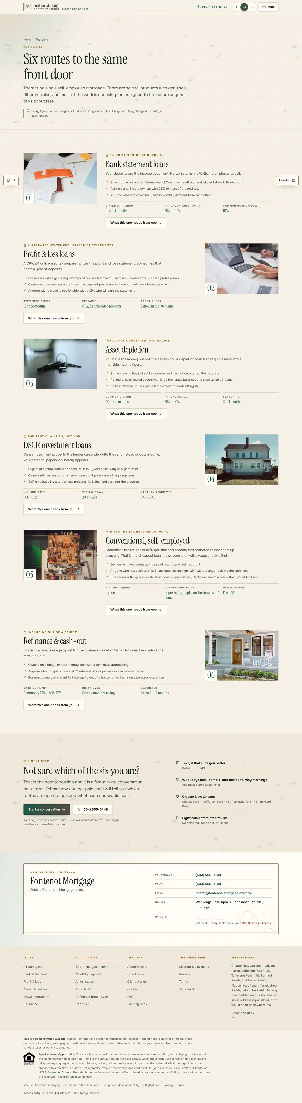 The services page of the Fontenot Mortgage mortgage website design