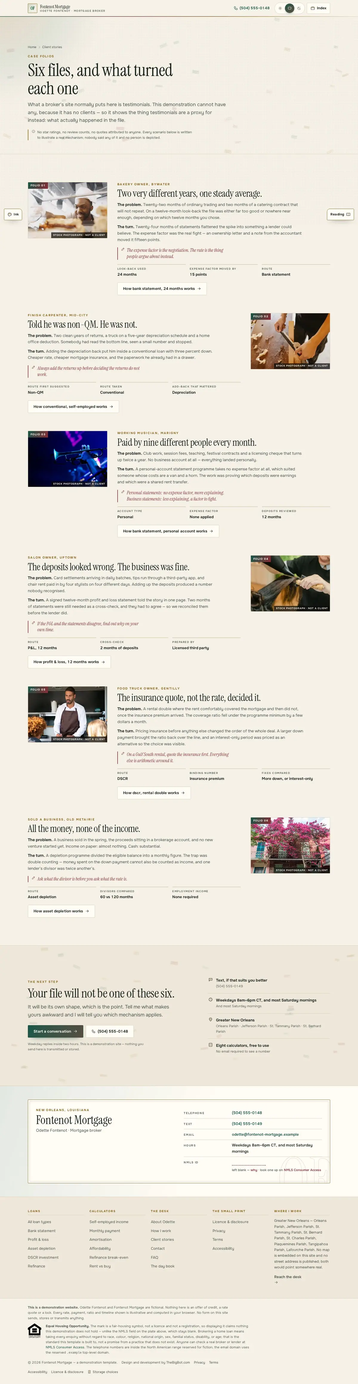The stories page of the Fontenot Mortgage mortgage website design