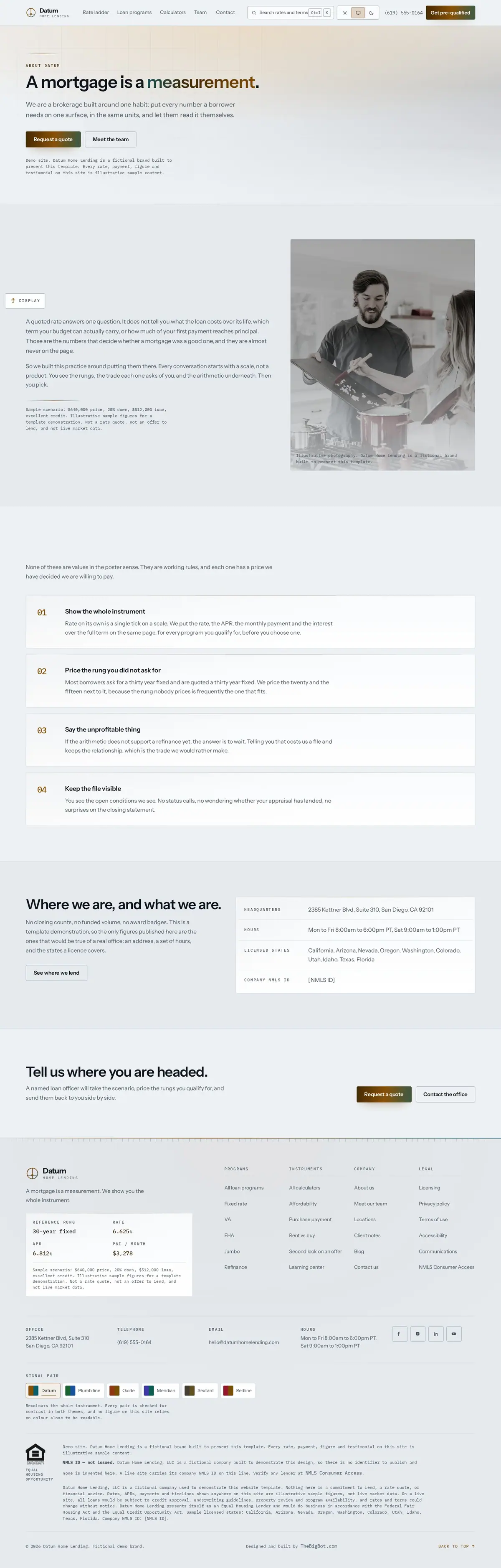 The about us page of the Datum Home Lending mortgage website design
