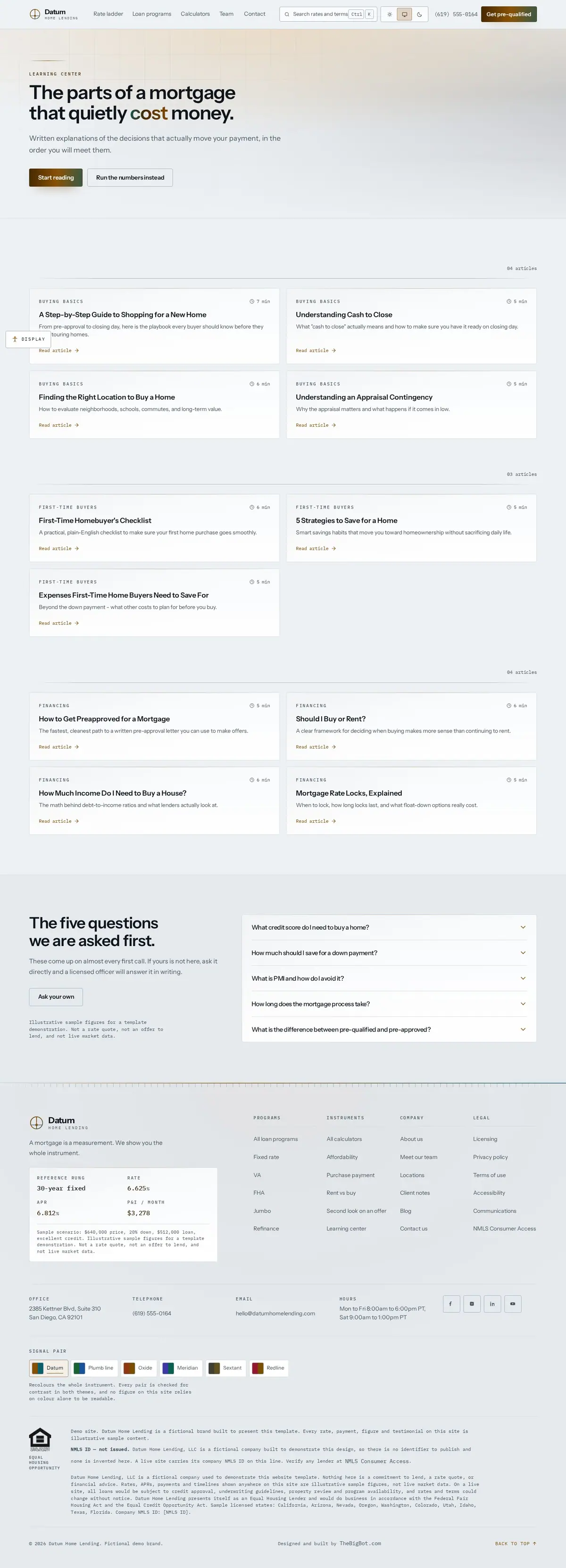 The learning center page of the Datum Home Lending mortgage website design