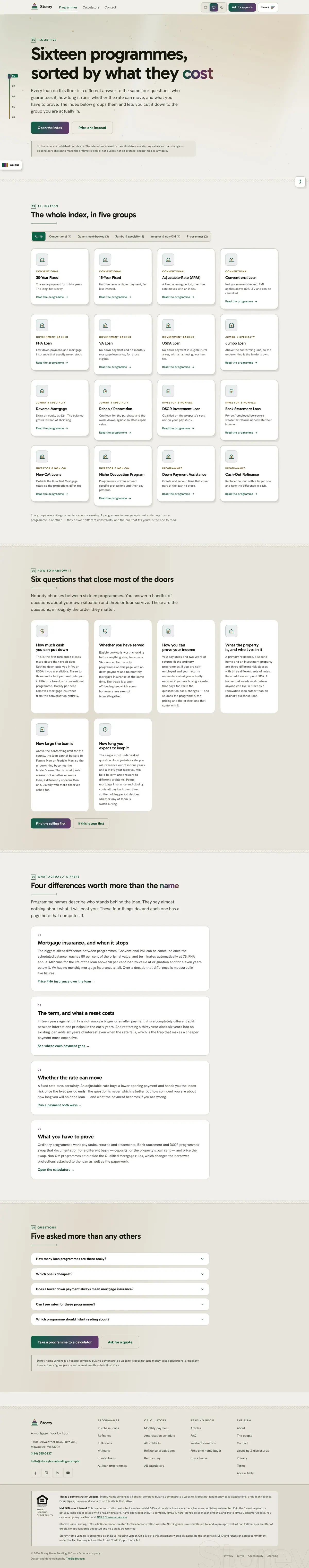 The loan options page of the Storey Home Lending mortgage website design
